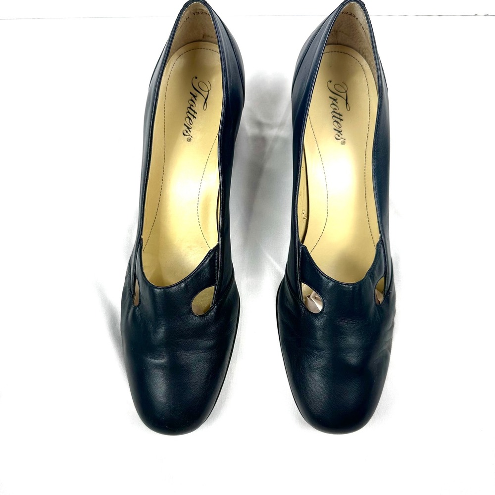 Vintage Trotters Nvy Blue Leather Cutout Block Heel Pumps Womens 9.5 N T3224-400